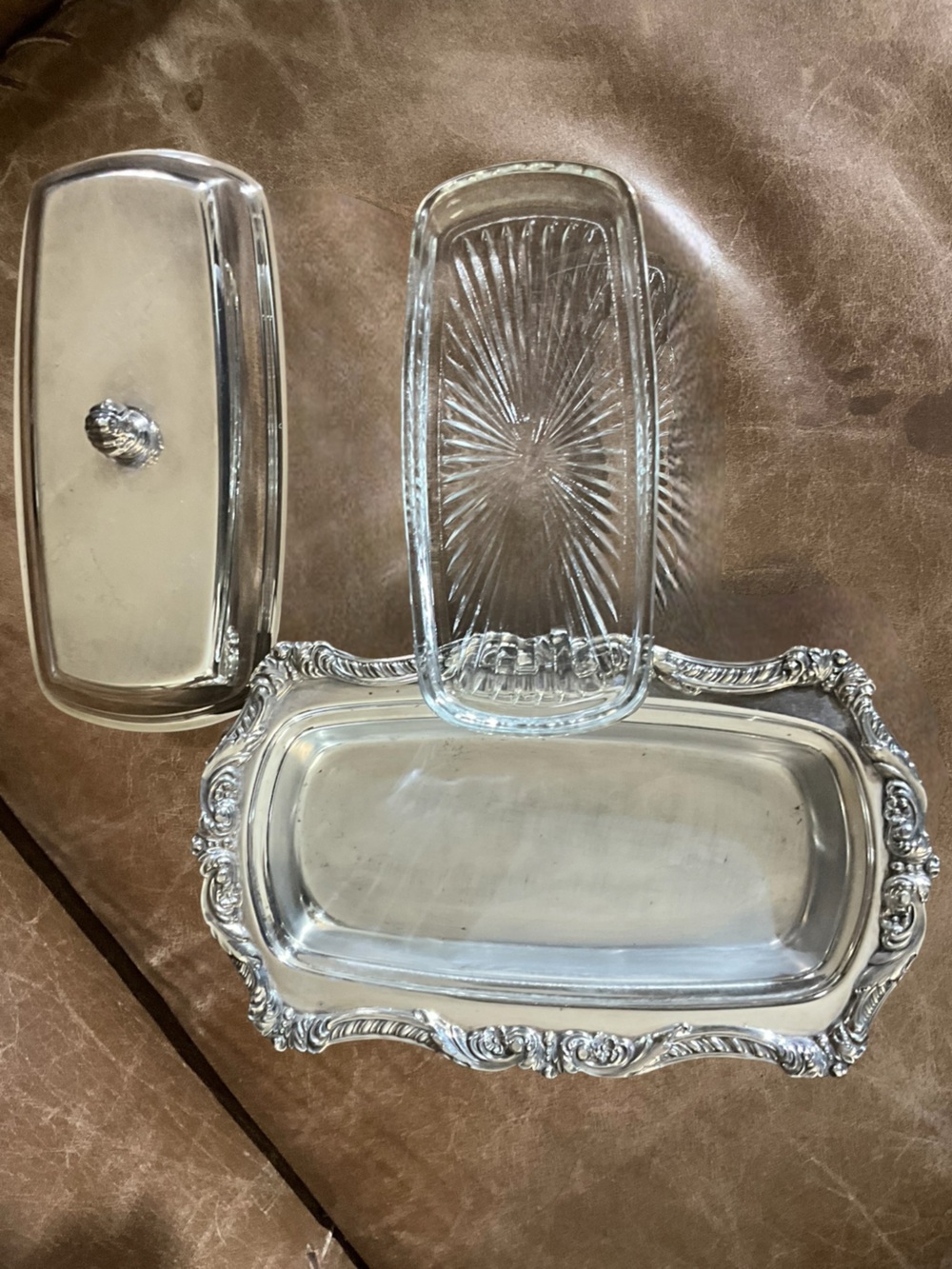 Vintage Old English by Poole Silver Plate Butter Serving Dish With Glass Insert